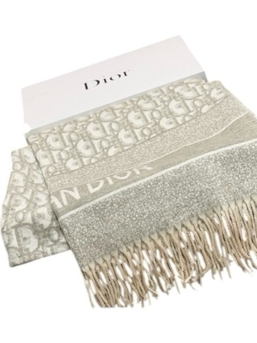 Dior Cream and Beige Logo Fringe Wrap